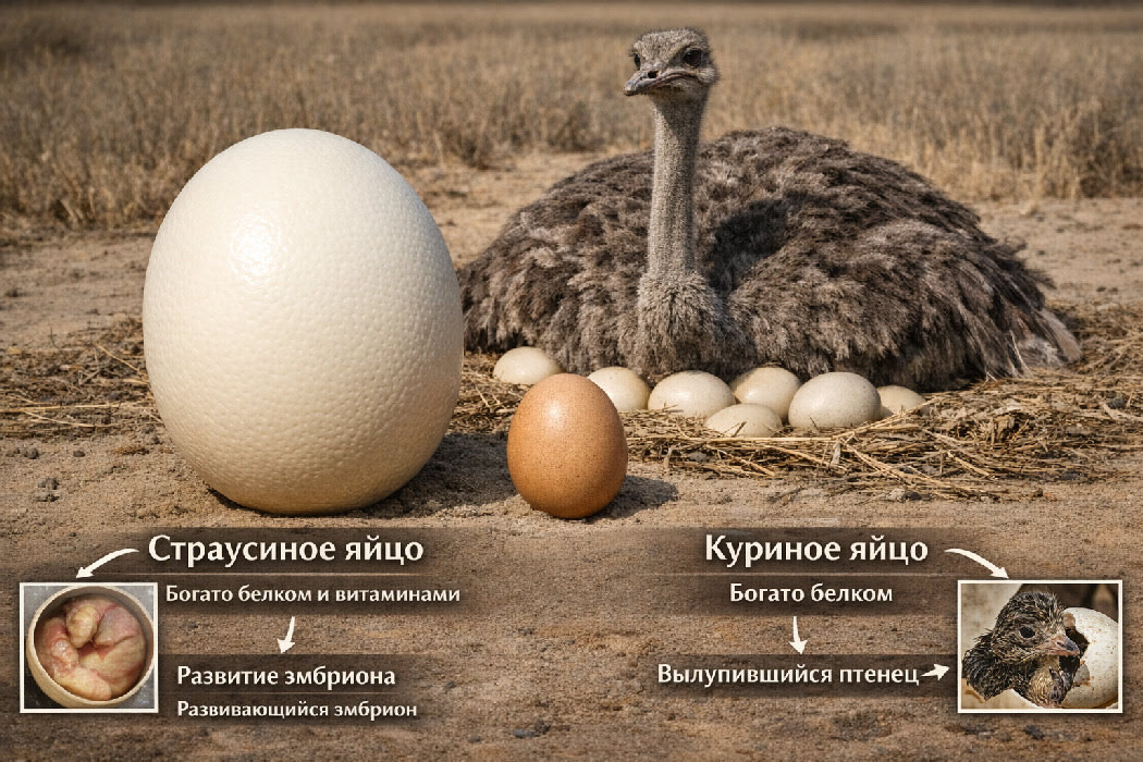 Почему страусиные яйца такие большие: биология и польза для потомства