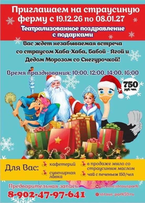 Новогодняя программа на страусиной ферме с 19 декабря 2026 года по 8 января 2027 года